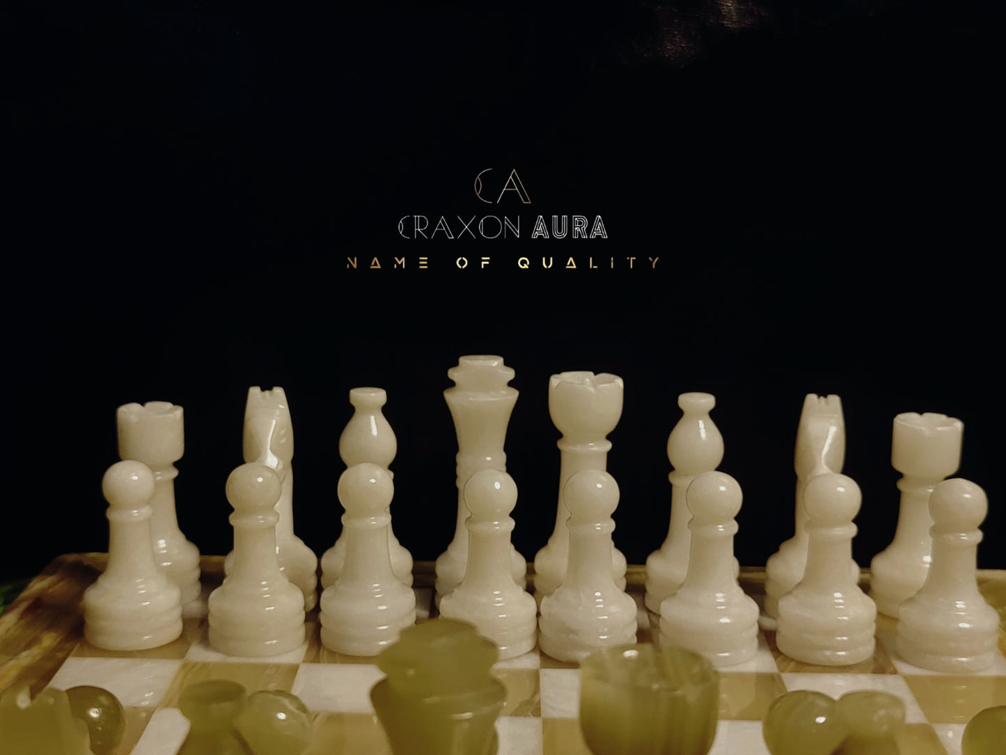 12" Green/White Marble Chess Set