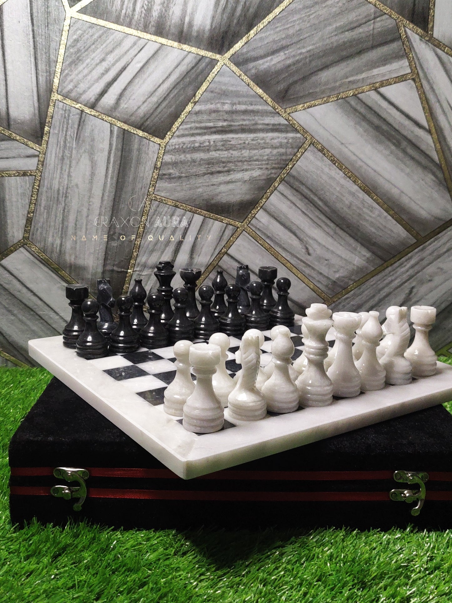 12" Black/White Marble Chess Set