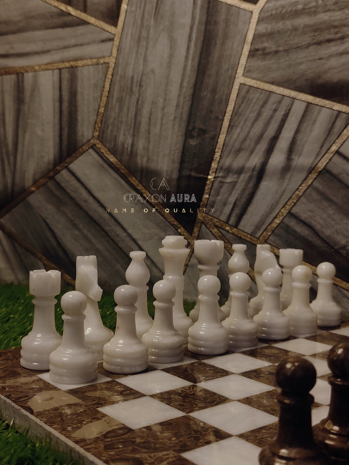 12" Grey/White Marble Chess Set